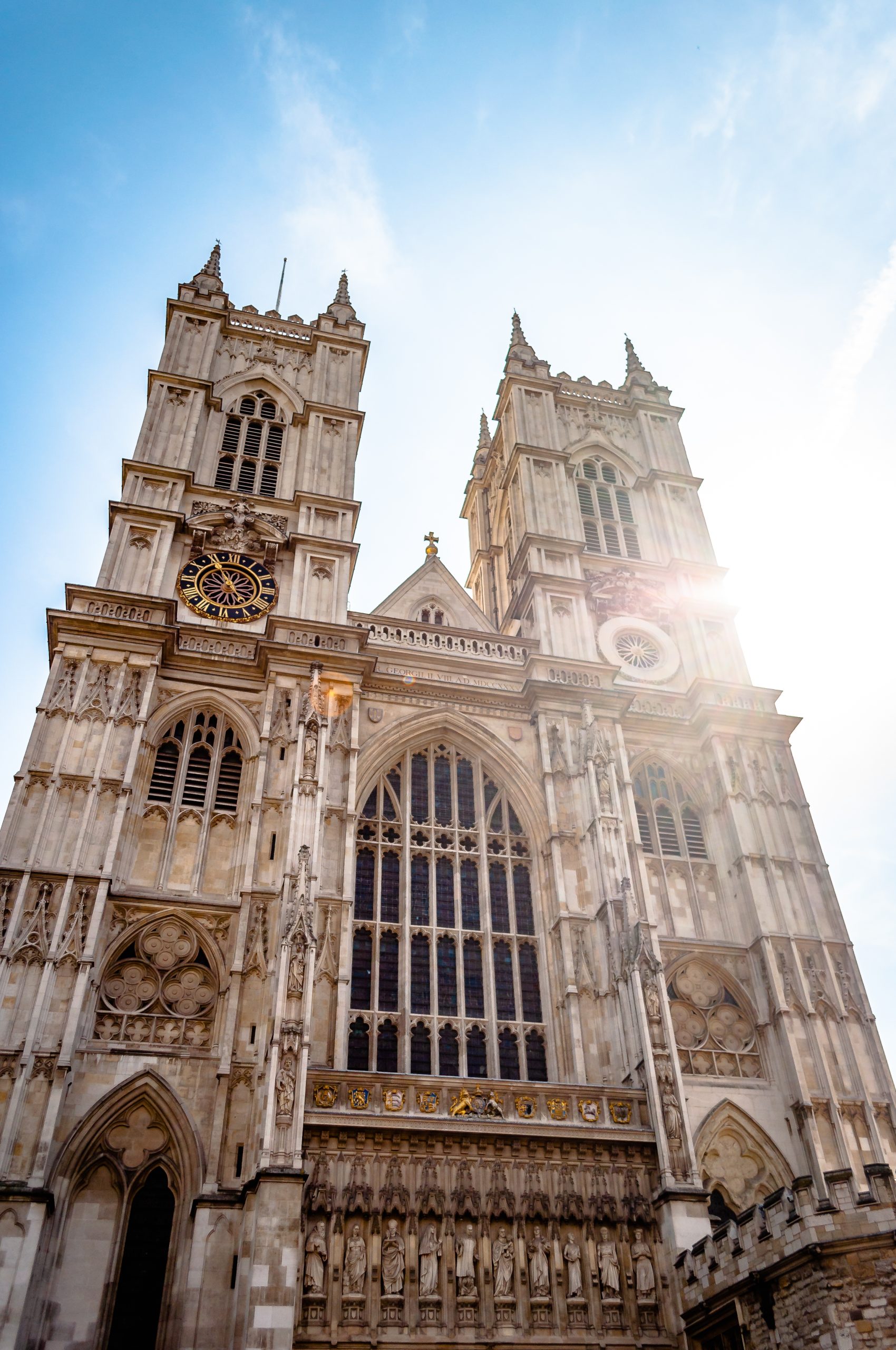 Low angle shot of the famous Westminster Abbey Collegiate church in London, England ks i